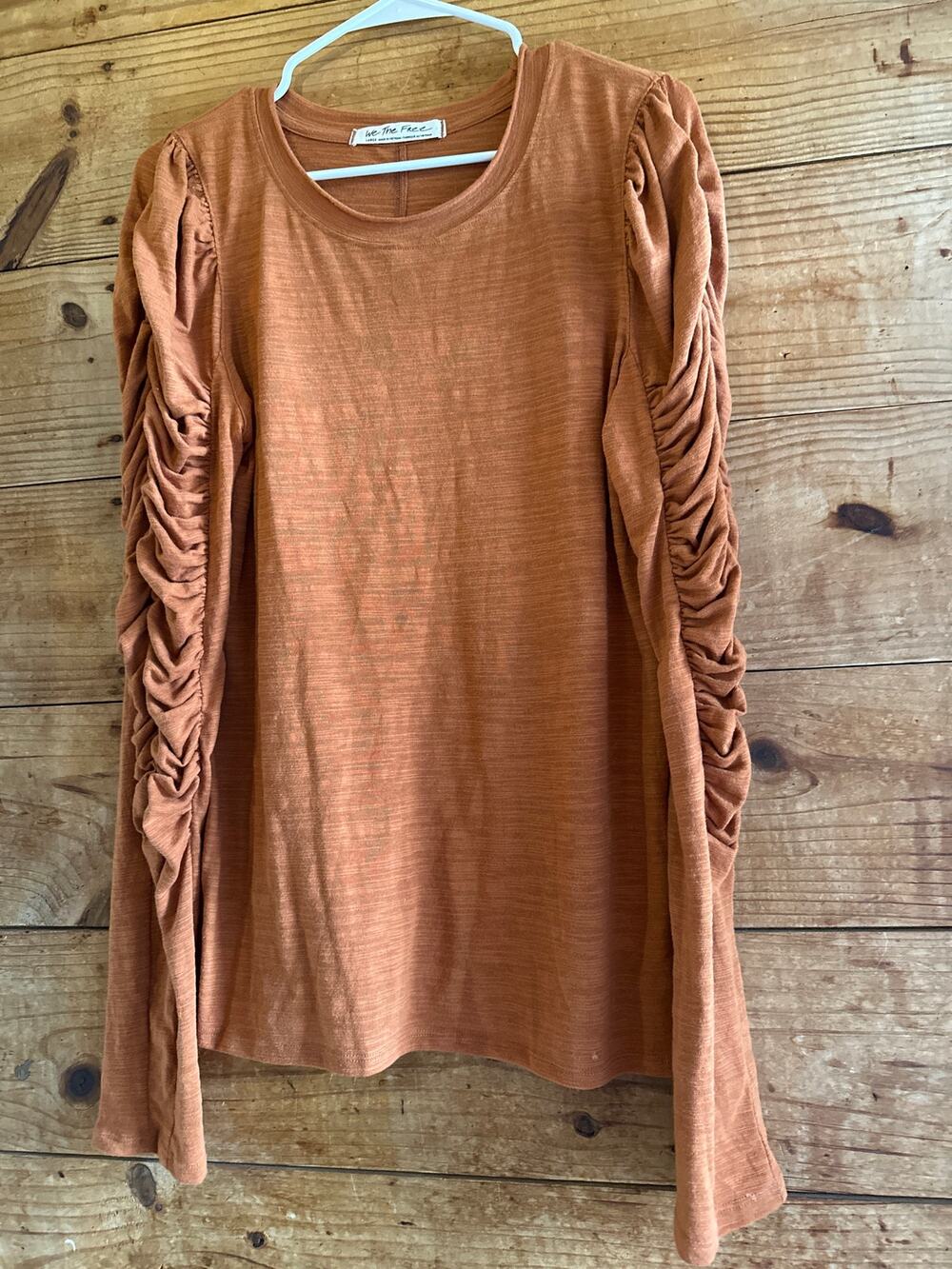 We The Free Burnt Orange Rushed Sleeve Top